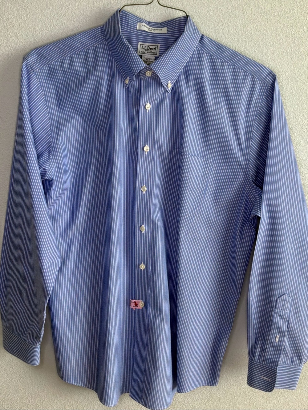 L.L.Bean Men’s Winkle Resistant Blue & White Striped Button-Down 100% cotton